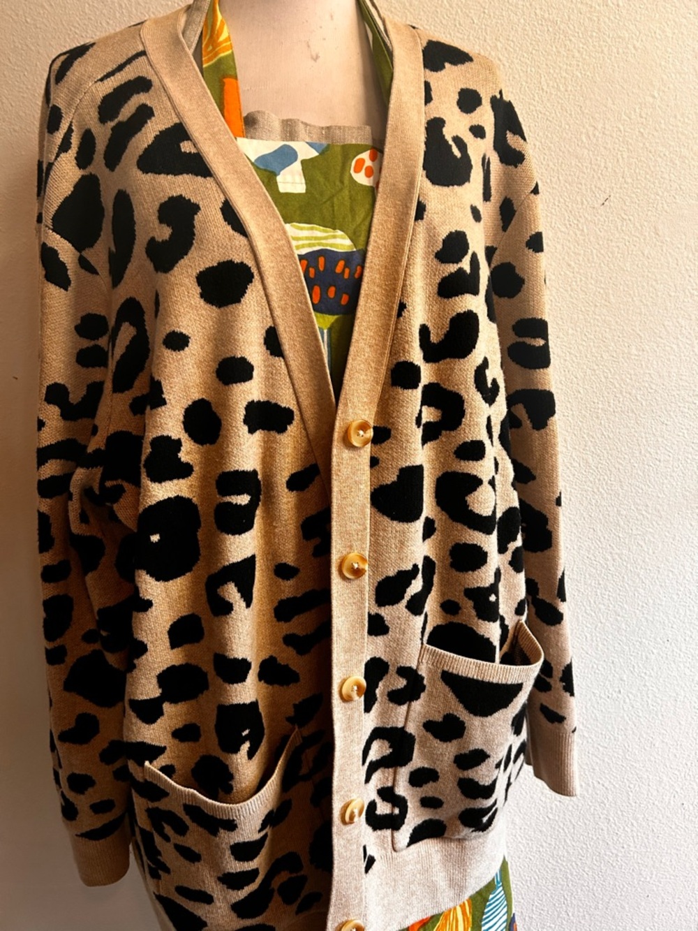 Daily Ritual Beige and Black Leopard Knit Cardigan sz XXL from anthro